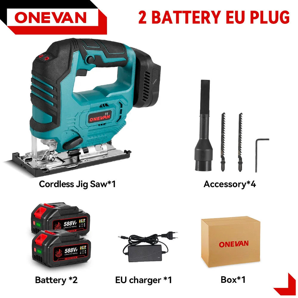 Scie sauteuse électrique sans fil sans balais ONEVAN 3500 tr/min, 1000W, outil de découpe pour travail du bois, compatible avec batterie Makita 18V