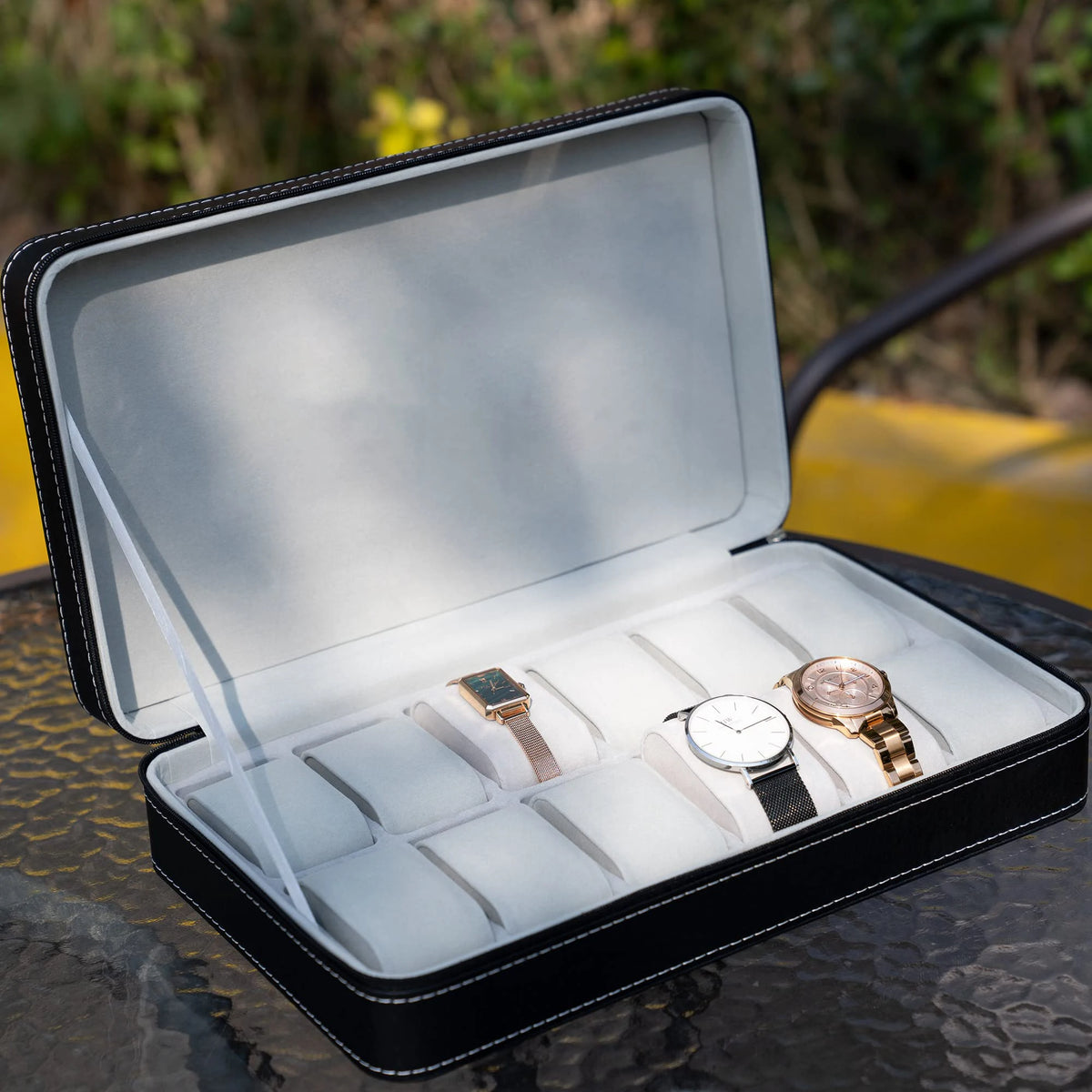 12/10/6 Slot Watch Organizer Box, Zippered Travel Case Luxury PU Leather Watch Storage Box,  Watch Collection Display Holder