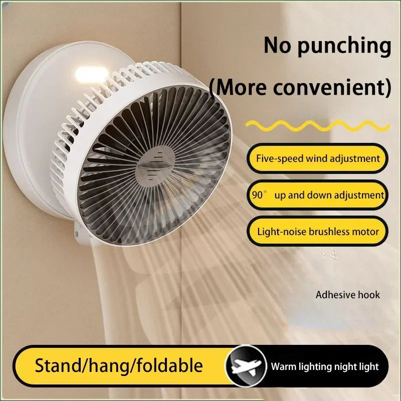 Lenovo 3 In 1 Electric Fan Rechargeable Small Folding Cycle Desktop Wall-mounted Small Fan Dormitory Toilet Cold Wind Summer Fan