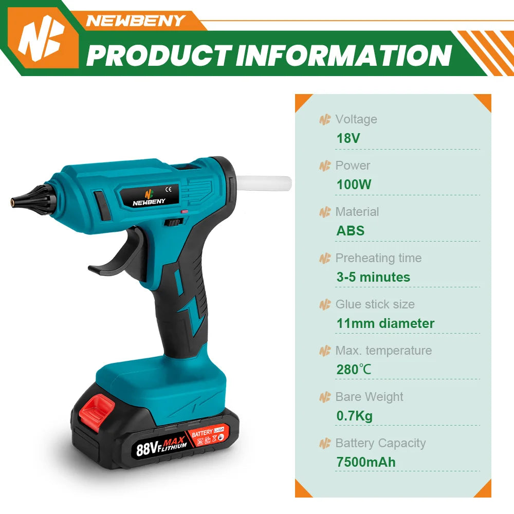 NEWBENY 100W 280°C Draadloos Heteluchtlijmpistool Draagbaar Oplaadbaar met Lijmsticks DIY Reparatietool Voor Makita 18V Batterij Pin