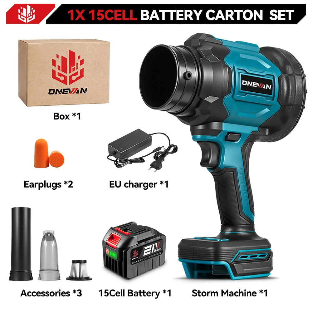 ONEVAN 350M/S Borstelloze Elektrische Turbo Blower Jet Fan 2-in-1 Stofzuigende Bladblazer Stofblaasgereedschap voor Makita 18V Batterij