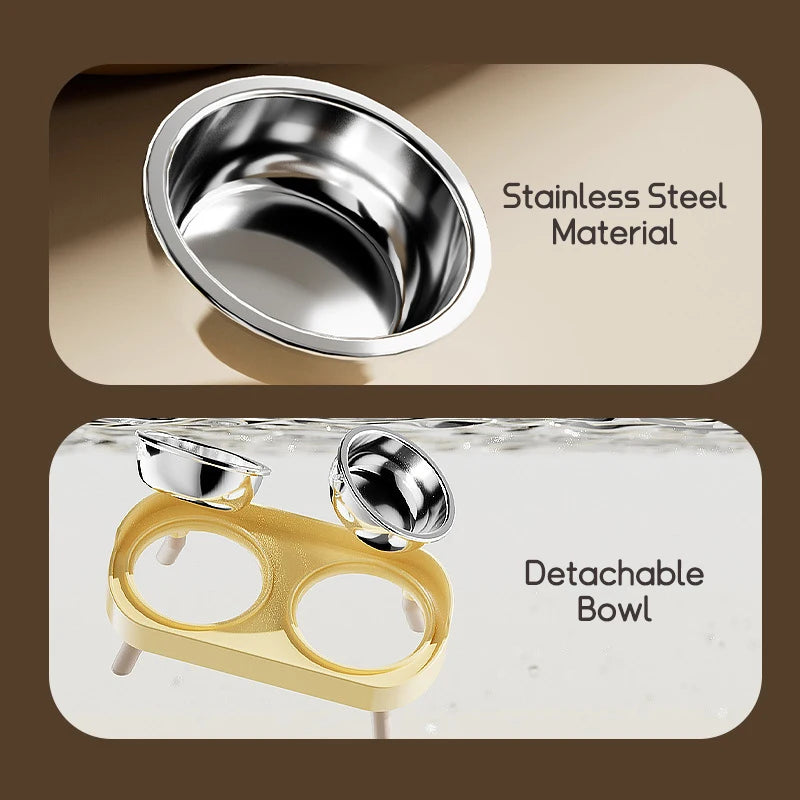 Plastic/Stainless Steel Dog Feeder Bowl Double Pet Food Water Bowls Non-Slip Puppy Food Bowl with Stand Anti-splash Cat Bowl