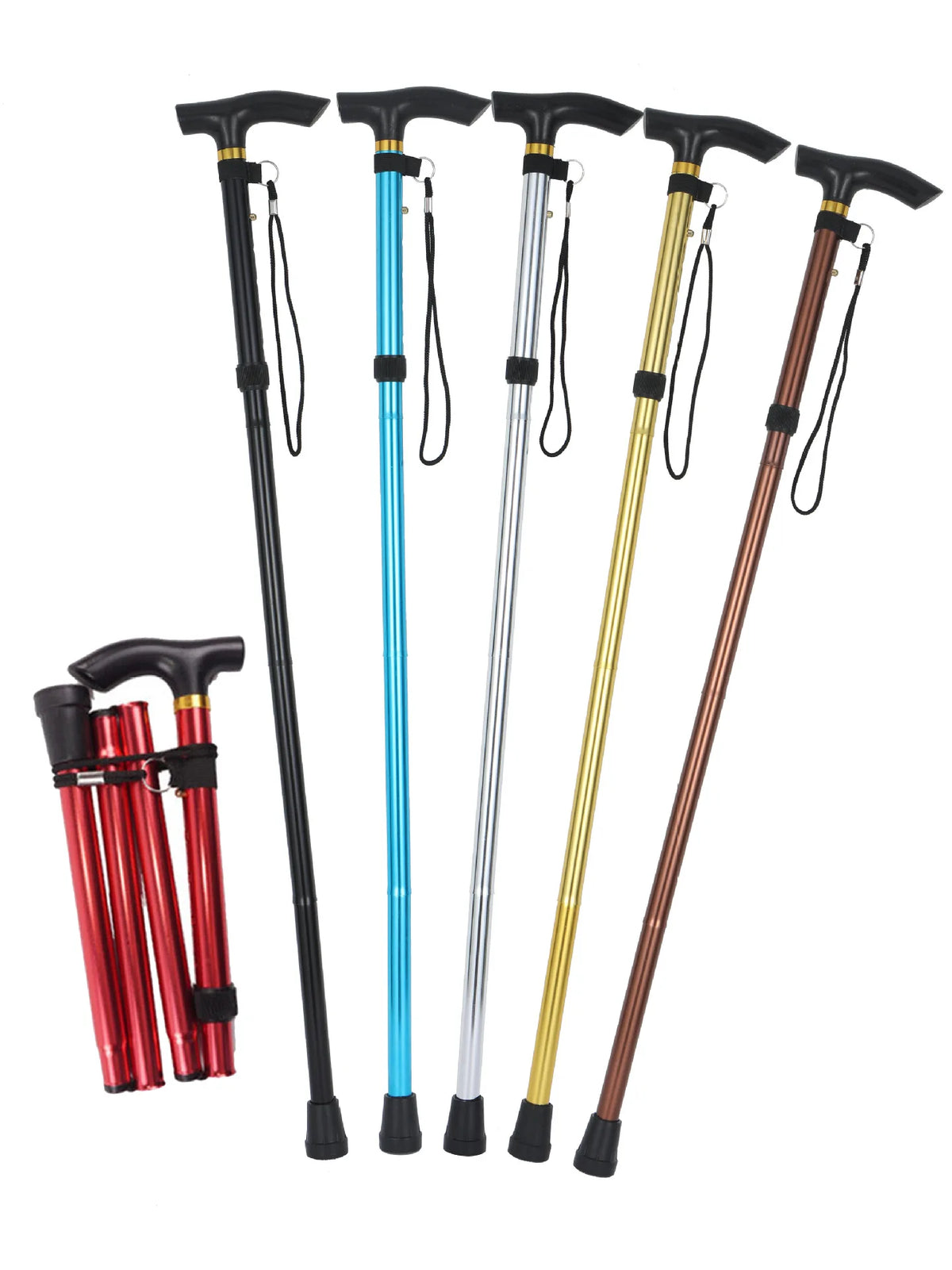Foldable Walking Stick Lightweight 4-Section Hiking Crutches Non-Slip Telescopic Aluminum Baton For Trekking Hiking Travel