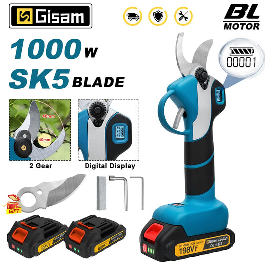 Gisam Brushless 40mm Electric Pruner Shear Cordless Fruit Tree Bonsai Pruning Scissors Tools For Makita 18V Battery Pin