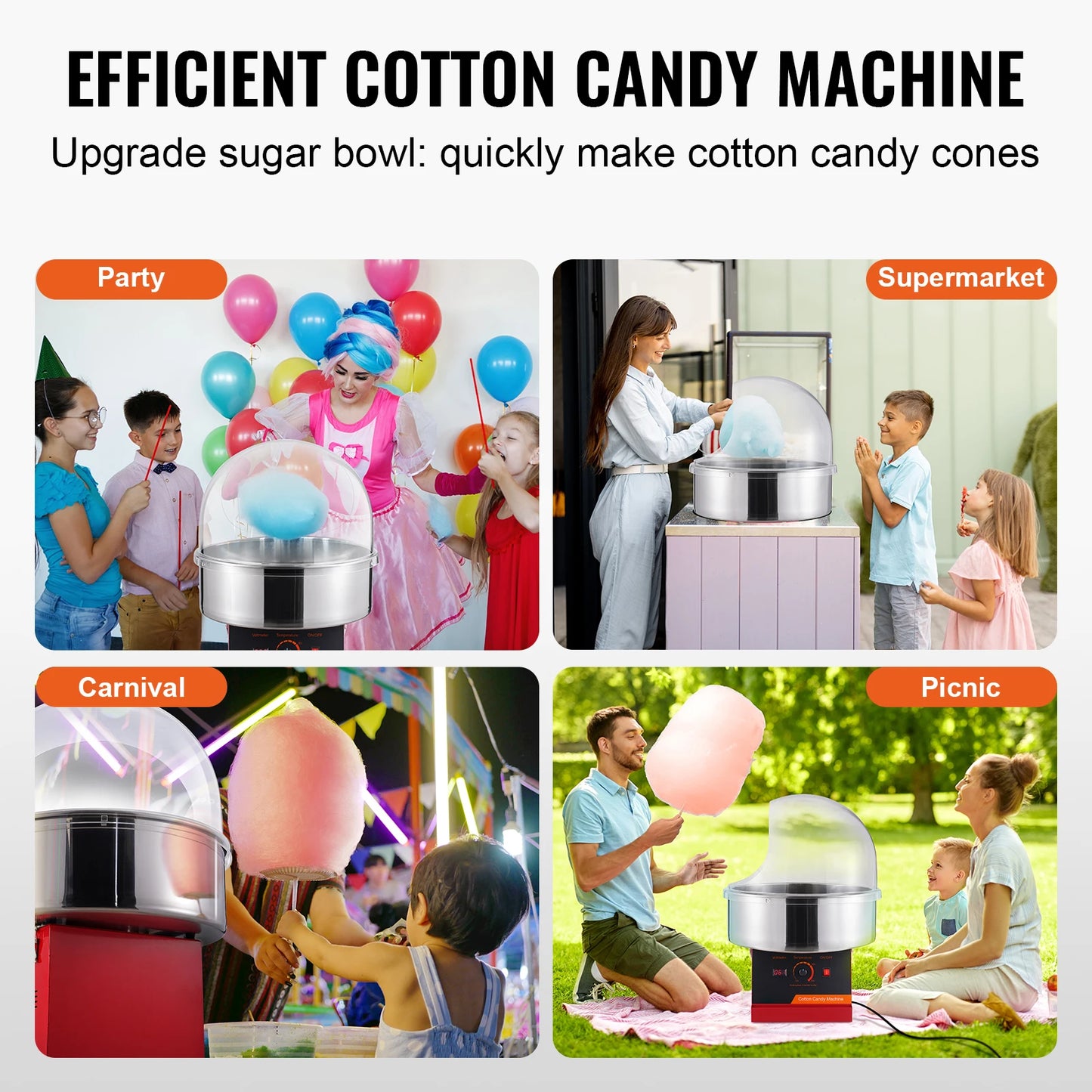 SucceBuy Electric Cotton Candy Machine Candy Floss Maker Commercial Cotton Candy Machine with Cover Perfect for Home Kids Party