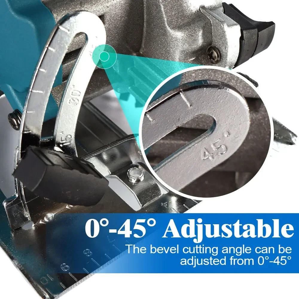 ONEVAN 5Inch Brushless Wireless Electric Circular Saw 125mm Angle Adjustbale Wood Cutting Power Tool For Makita 18V Battery Pin
