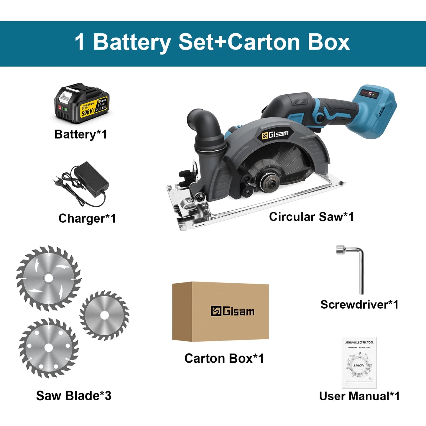 Gisam 165mm Brushless Electric Circular Saw 10000RPM Cordless Adjustbale Angle Woodworking Power Tool For Makita 18v Battey Pins