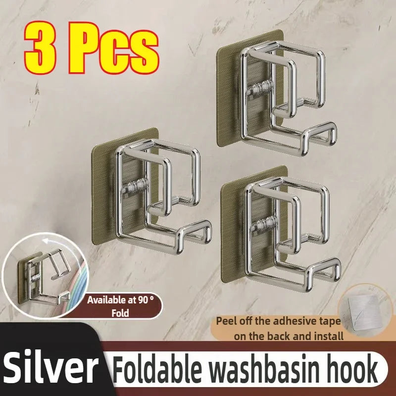 Stainless Steel Washbasin Hook Multifunction Punch-free Kitchen Bathroom Rack Basin Storage Rack Towel Hanging Holder