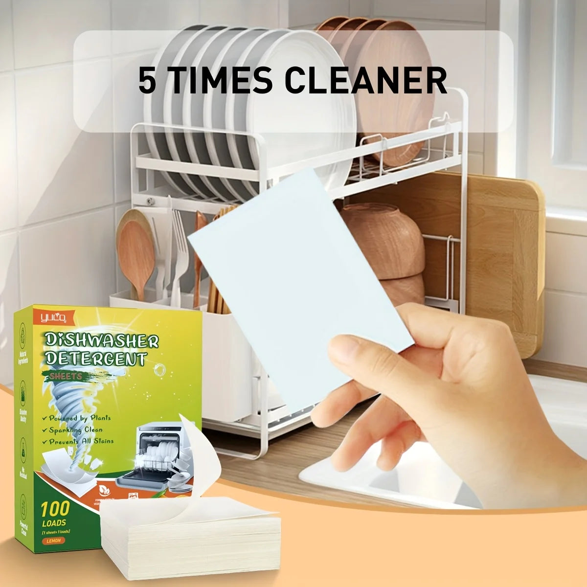 100 Loads Lemon Scented Dishwashing Tablets, Quick Dissolve Oil Stains,Gentle Cleaning Without, Powerful Oil Removal,Brightening