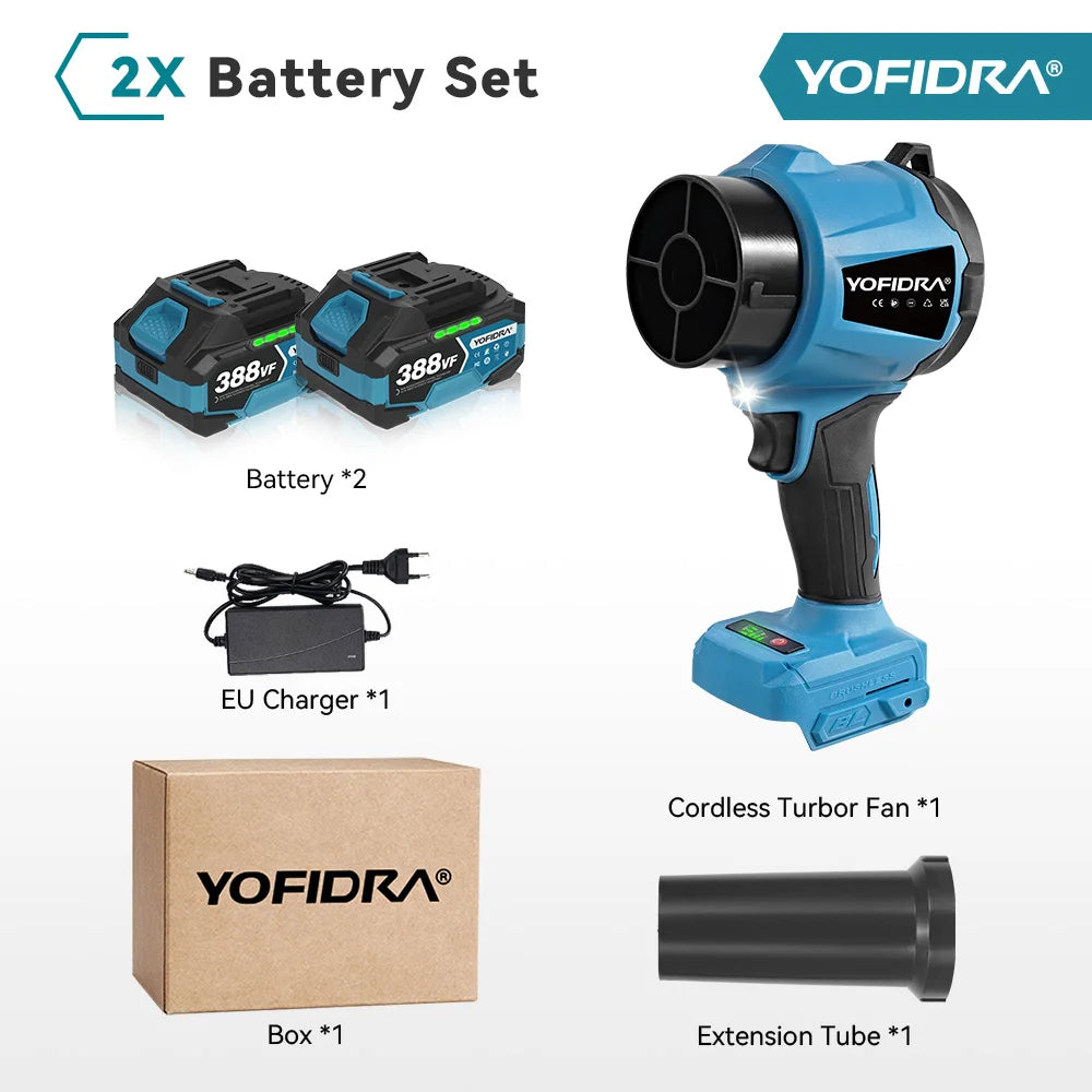 YOFIDRA 350M/S 3000W Brushless Electric Turbo Fan Blowers Cordless Jet Fan Leaf Snow Blowing Tools For Makita 18V Battery Pin