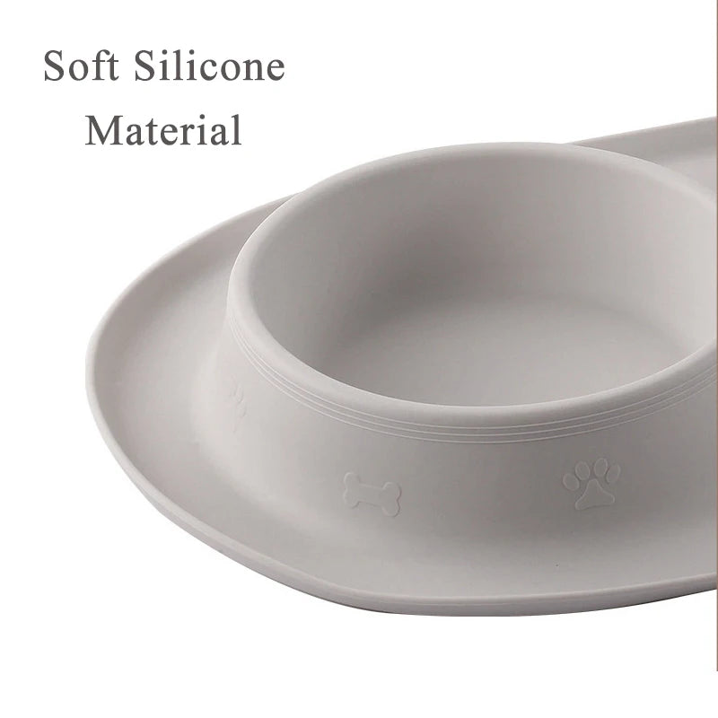 Non-slip Pet Dog Bowl Double Dog Feeder Silicone Pet Drinking Bowl for Small Medium Large Dogs Durable Puppy Slow Feeder