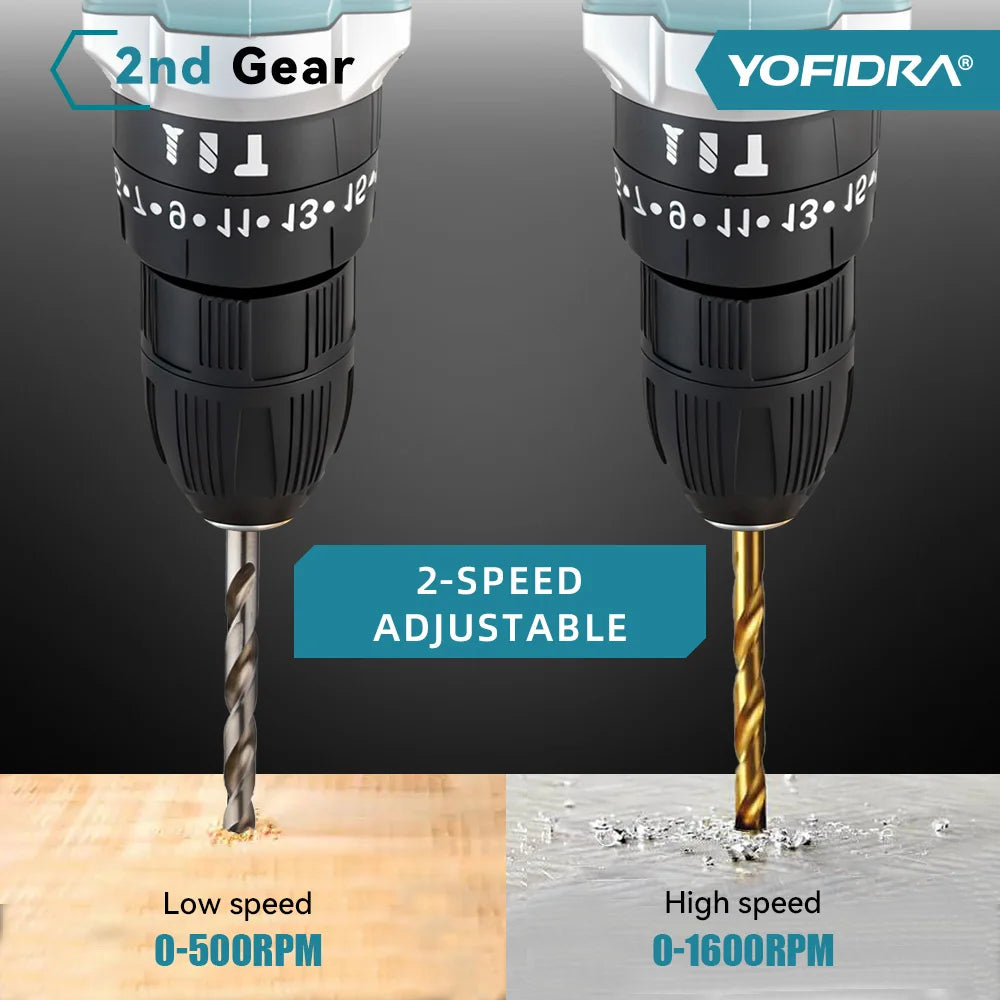 YOFIDRA 25+3 Torque Cordless Electric Impact Drill Multifunction Screwdriver Househeld DIY Power Tool For Makita 21V Battery Pin