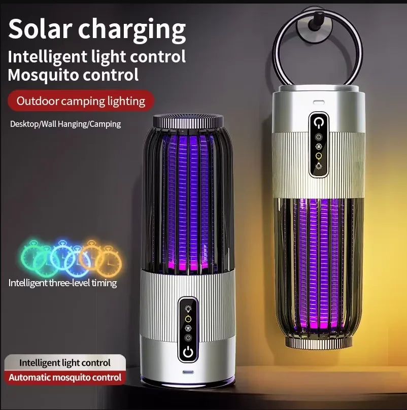 Lampe anti-moustiques Lenovo 2-en-1 rechargeable solaire/USB, destructeur d'insectes électrique portable pour camping en extérieur et maison, choc 4000V 2026