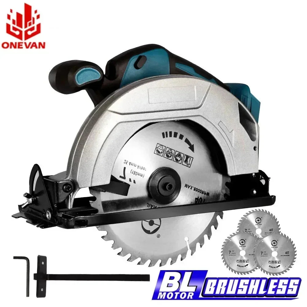 ONEVAN 7Inch Brushless Electric Circular Saw For Wood Cordless Circular Saw Woodworking Power Tools For Makita 18V Battery Pin