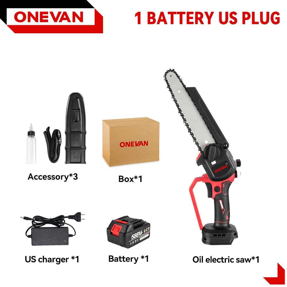 ONEVAN 8Inch Brushless Electric Chainsaw 4500W Cordless Electric Saw Rechargeable Woodworking Tool For Makita 18V Battery Pin