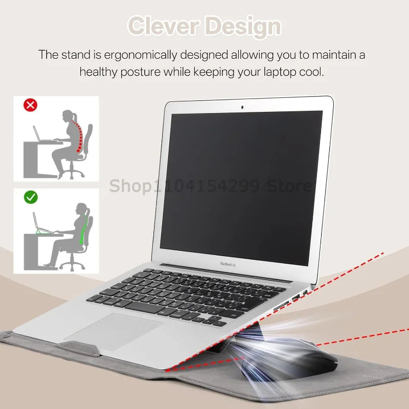 Portable Leather Laptop Sleeve Case Bag for Macbook Air Pro 13 13.6 M4 Stand Notebook Case with Stand Men WomenCover