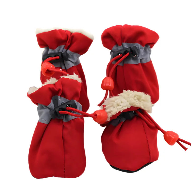 4pcs/set Waterproof Pet Dog Shoes Reflective Dog Boots  Anti-slip Puppy Shoes Soft Outdoor Rain Snow Boots For Small Dogs