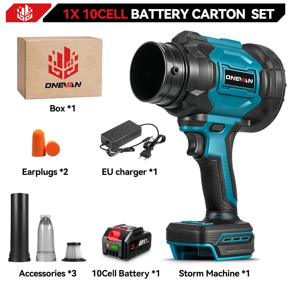 ONEVAN 350M/S Borstelloze Elektrische Turbo Blower Jet Fan 2-in-1 Stofzuigende Bladblazer Stofblaasgereedschap voor Makita 18V Batterij