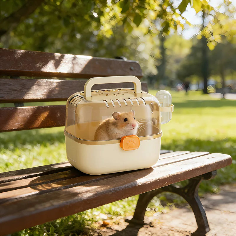 Portable Hamster Carrier Cage Small Animal Travel Cage with Water Bottle Outdoor Pet Carrying Box for Hamster Guinea Pig Rat