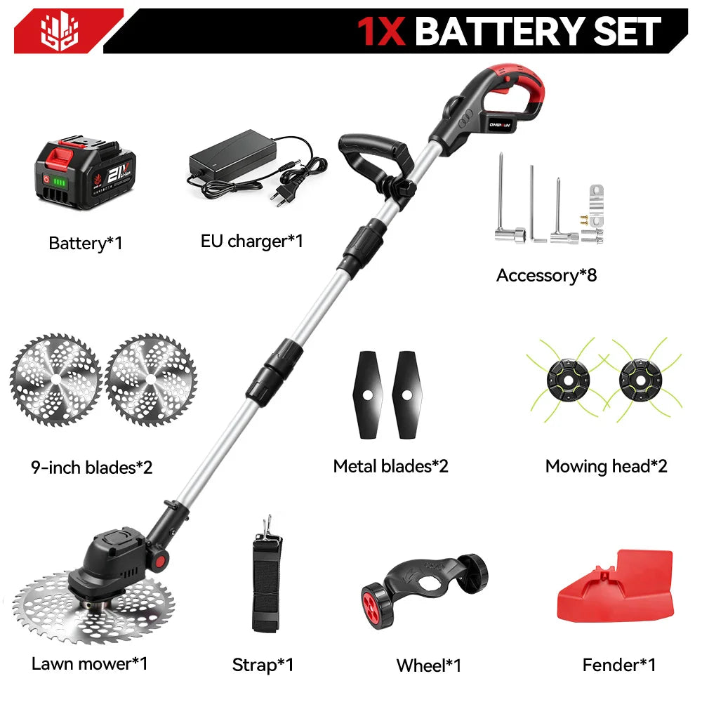 ONEVAN 9-inch borstelloze elektrische grasmaaier 40000 tpm snoerloze grastrimmer tuingereedschap voor Makita 18V-accu