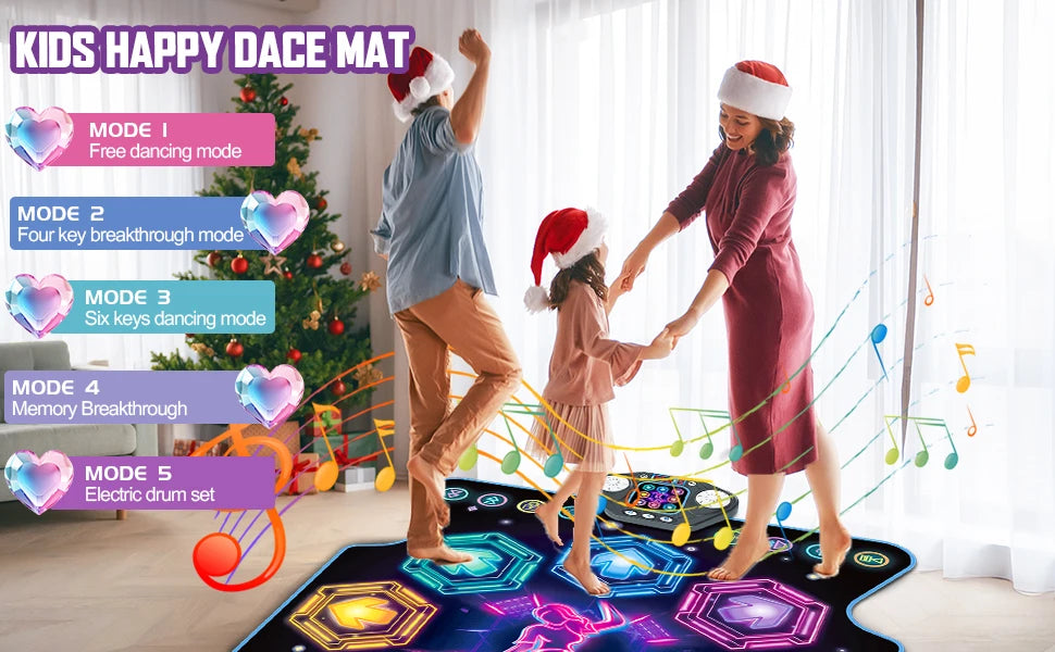 VATOS Dance Mat for Kids - 27 Levels, 8 LED Keys, Bluetooth 5, 5 Game Modes, Built-in Music for Ages 3+ Years - Quality Shopping Centre