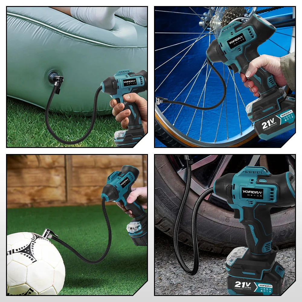 YOFIDRA Opblaasbare Elektrische Luchtpomp Digitaal Display Autobandenpomp Automatische Luchtpomp Elektrisch Gereedschap voor Makita 18-21V Accu Pin