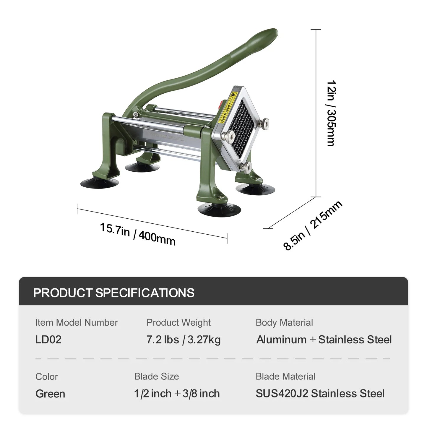 SucceBuy French Fry Cutter Potato Slicer 1/2 3/8 1/4-Inch Stainless Steel Blades for French Fries Cucumber Vegetables Carrot