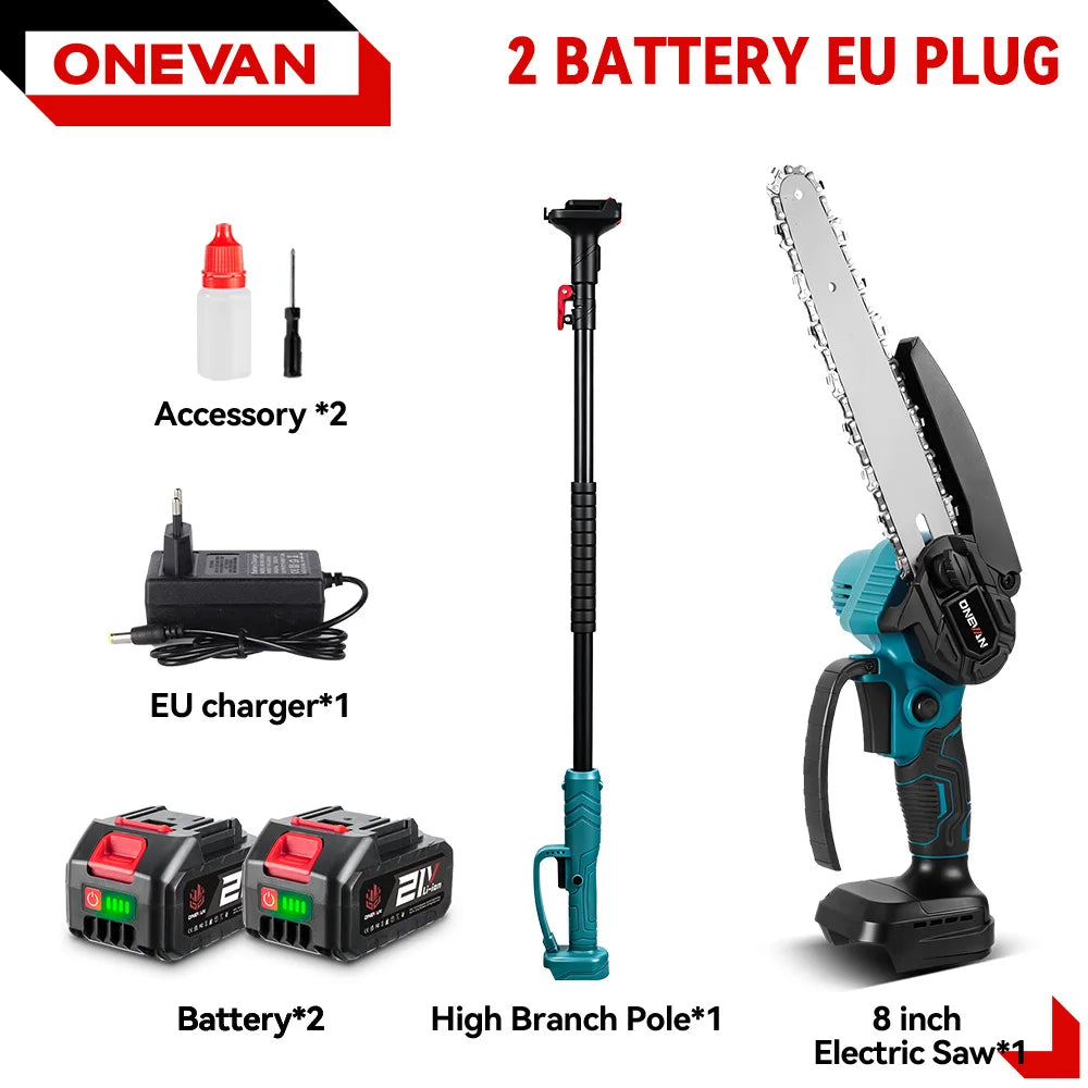 ONEVAN 8 inch borstelloze telescopische elektrische stokkettingzaag hoogtesnoeier voor tuinonderhoud, elektrisch gereedschap voor Makita 18V-accu