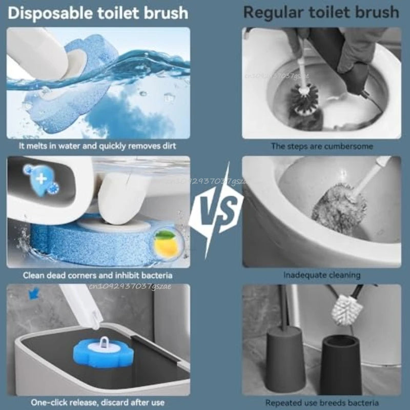 Upgrade Toilet Brush Kit with Disposable Replacement Heads Long-Handle Hygienic Bathroom Cleaning Brush for Home WC Accessories
