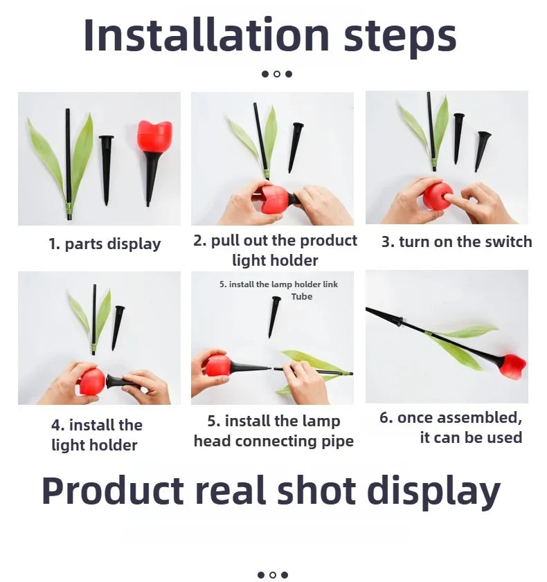 Solar Powered Tulip Garden Lights IP44 Waterproof Auto on Off LED Outdoor Lighting for Yard Lawn Party Night Decoration