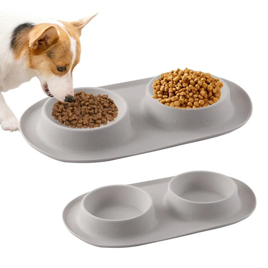 Non-slip Pet Dog Bowl Double Dog Feeder Silicone Pet Drinking Bowl for Small Medium Large Dogs Durable Puppy Slow Feeder