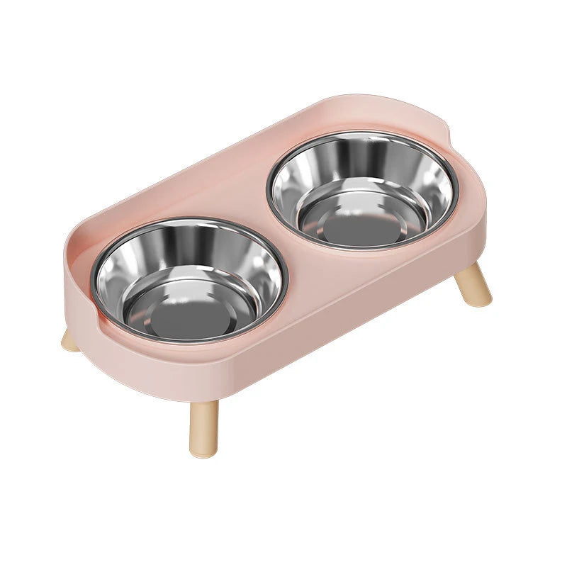 Plastic/Stainless Steel Dog Feeder Bowl Double Pet Food Water Bowls Non-Slip Puppy Food Bowl with Stand Anti-splash Cat Bowl