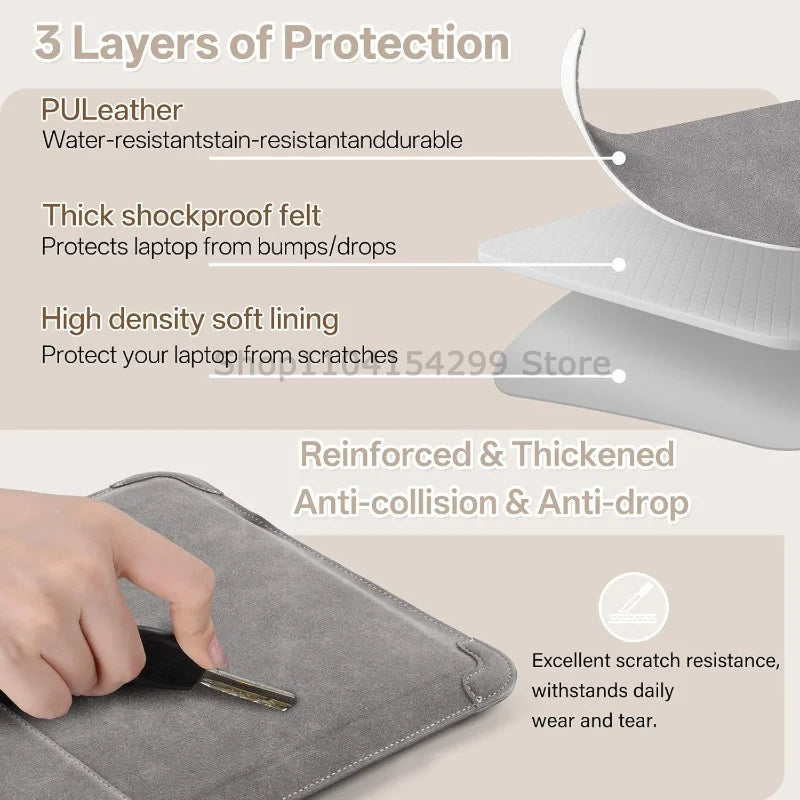 Portable Leather Laptop Sleeve Case Bag for Macbook Air Pro 13 13.6 M4 Stand Notebook Case with Stand Men WomenCover