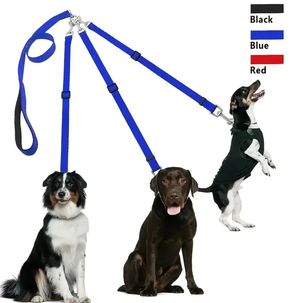 Duurzame 3-in-1 nylon hondenriem met gevoerd handvat voor buitenwandelingen, autoreizen, hiken en kamperen - drieweg-hondenriem