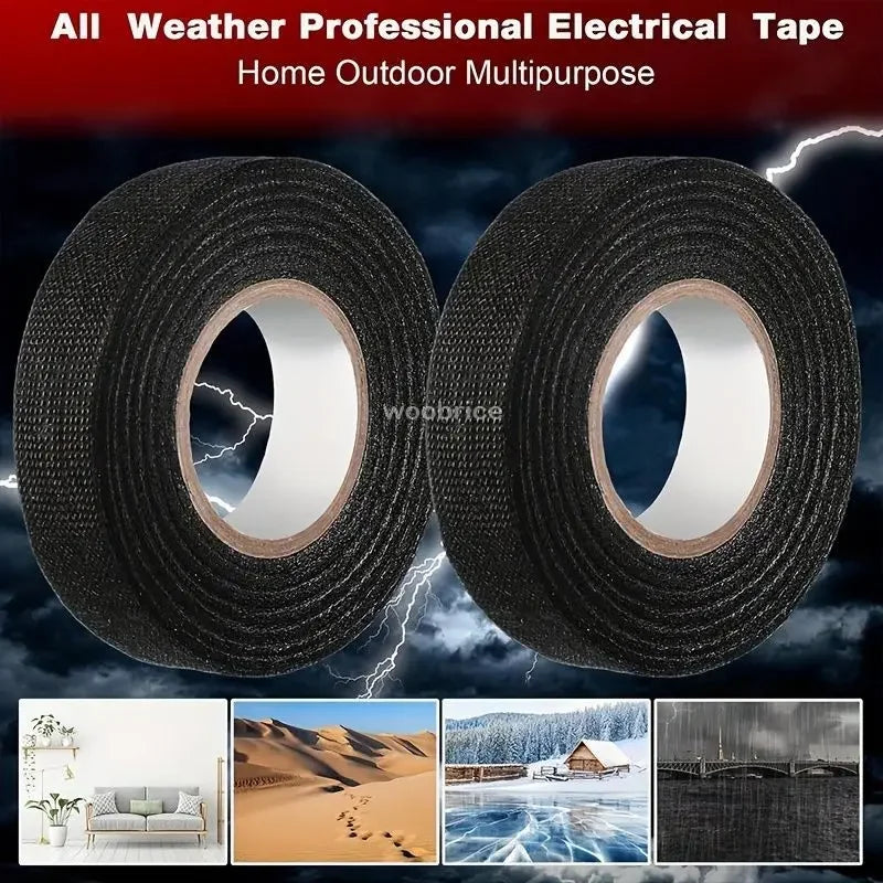 1-5pcs Electrical Cable Fabric Tape Resistant Harness Black Electric Insulating Tape Waterproof Automotive Fabric Cloth Tape