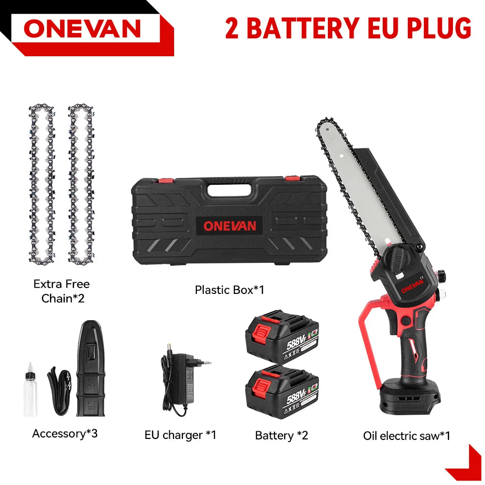 ONEVAN 8Inch Brushless Electric Chainsaw 4500W Cordless Electric Saw Rechargeable Woodworking Tool For Makita 18V Battery Pin