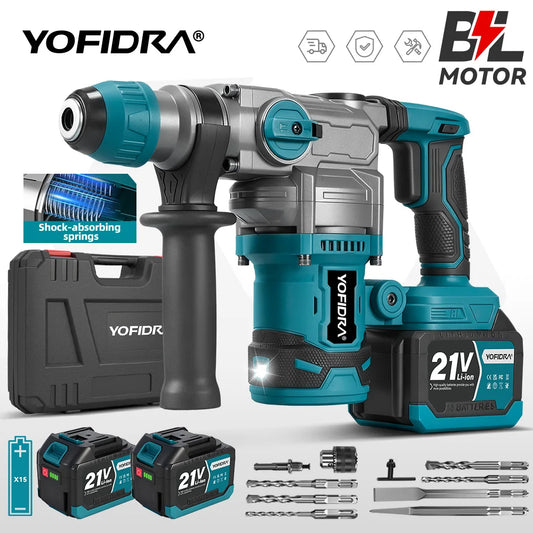 YOFIDRA 3500W Brushless Electric Hammer Impact Drill Cordless 26MM Multi-Screwdriver Rotary Drilling Power Tool for Makita Battery Pin
