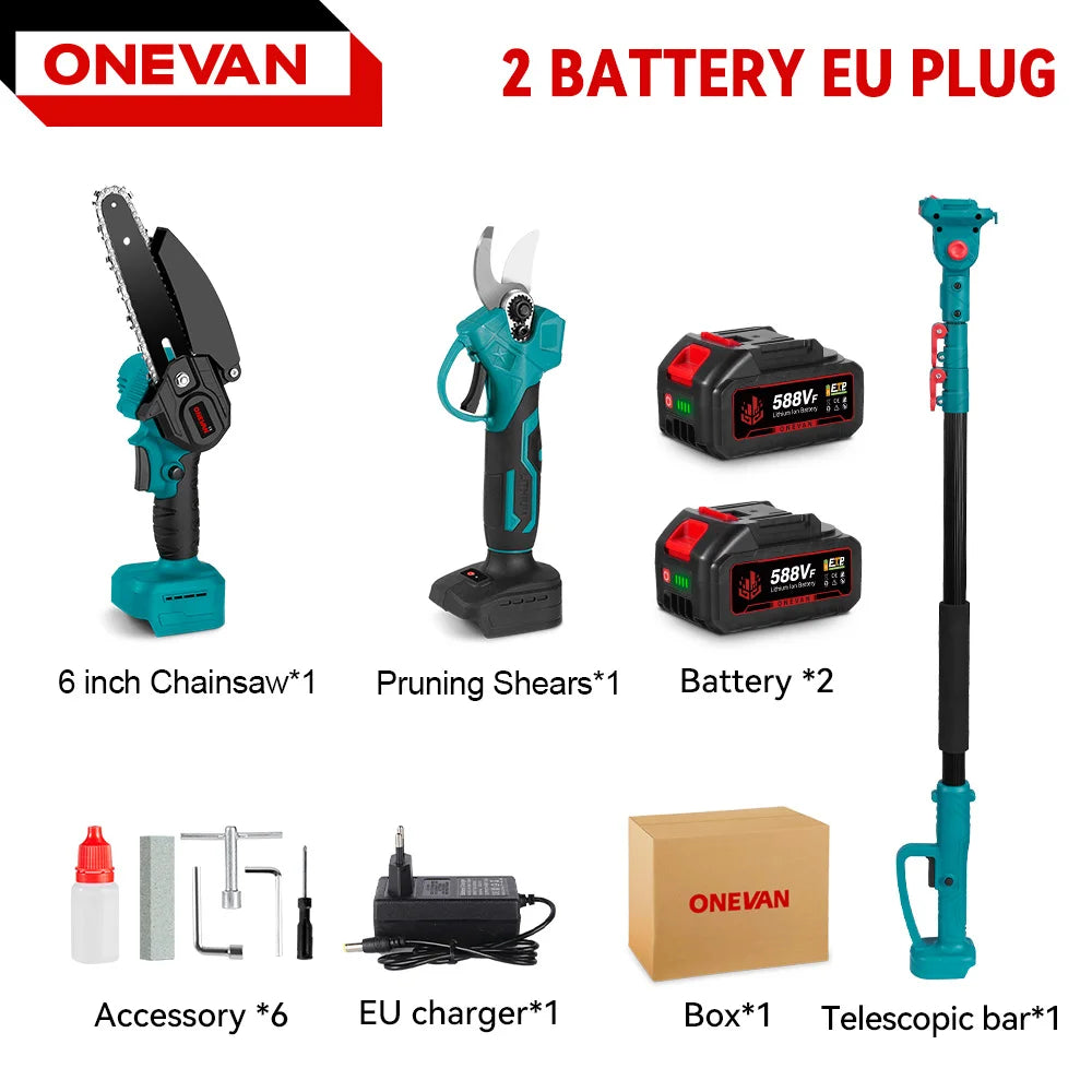ONEVAN 4-in-1 Borstelloze Telescopische Elektrische Kettingzaag 3500W Hoogsnoeier Tuingereedschap voor Makita 18V Accu