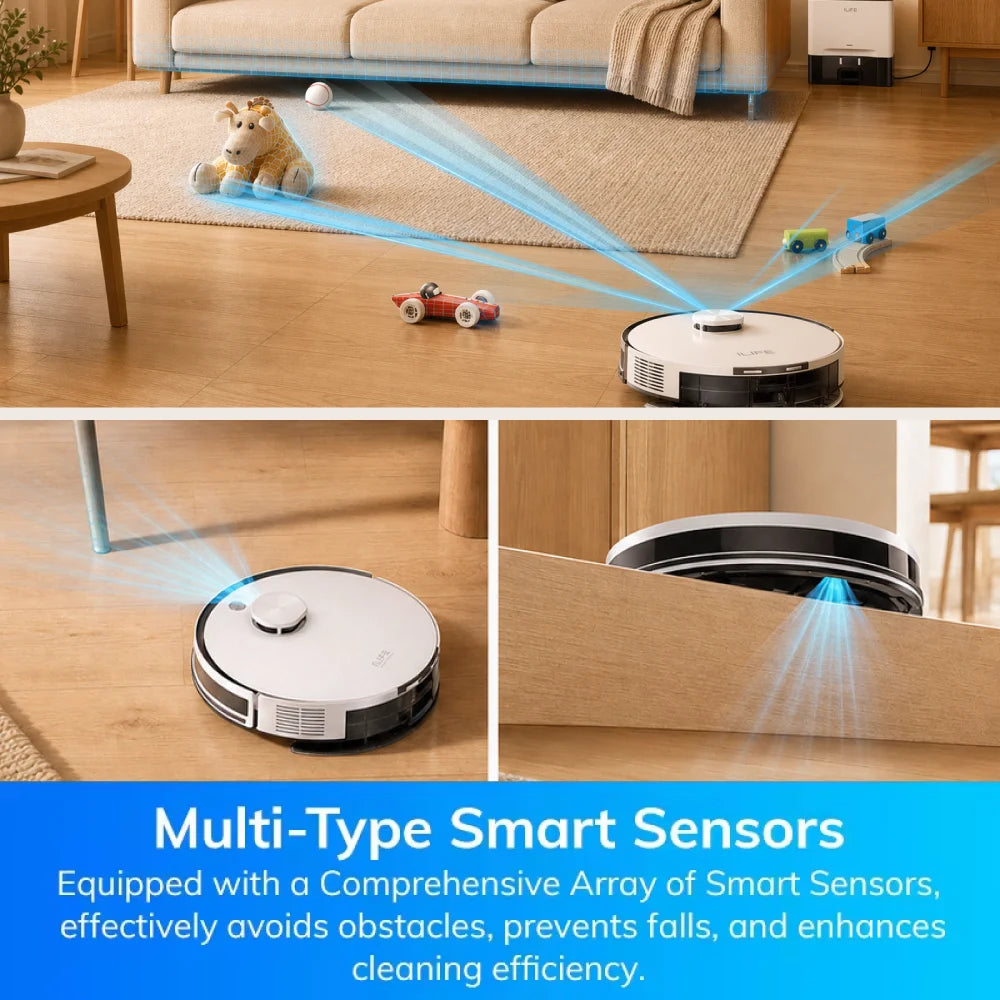 Robot aspirateur ILIFE A30 Pro avec station de vidage automatique, aspiration puissante de 5000 Pa, navigation LDS, 180 min d'autonomie, balayage et lavage 2-en-1, contrôle par application, pour sols et tapis