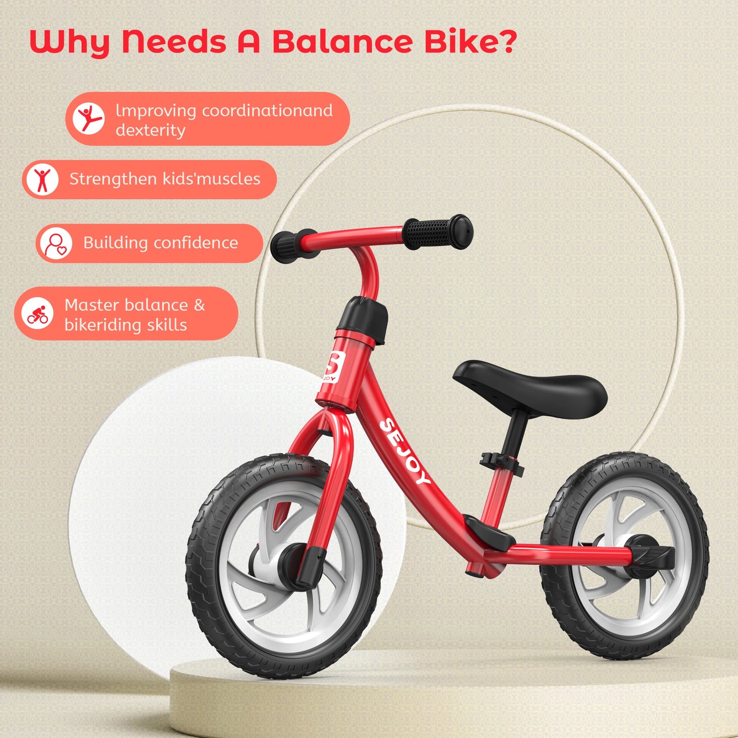 SEJOY Balance Bike for Kids - 12" Wheels, Adjustable Saddle, Perfect Outdoor Toy for Ages 3-6 Years Old - Quality Shopping Centre