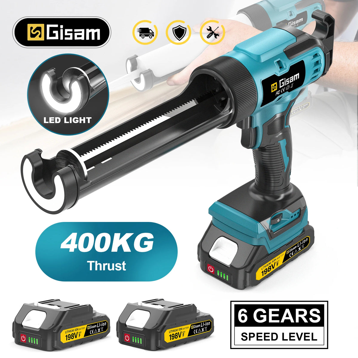 Pistolet à colle électrique Gisam, pistolet à mastic pour vitres, 6 vitesses, outil électrique sans fil pour colle à joint, compatible avec batterie Makita 18 V