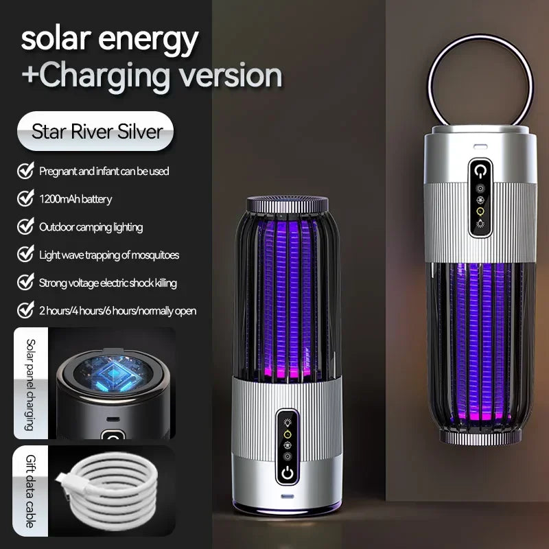 Lampe anti-moustiques Lenovo 2-en-1 rechargeable solaire/USB, destructeur d'insectes électrique portable pour camping en extérieur et maison, choc 4000V 2026