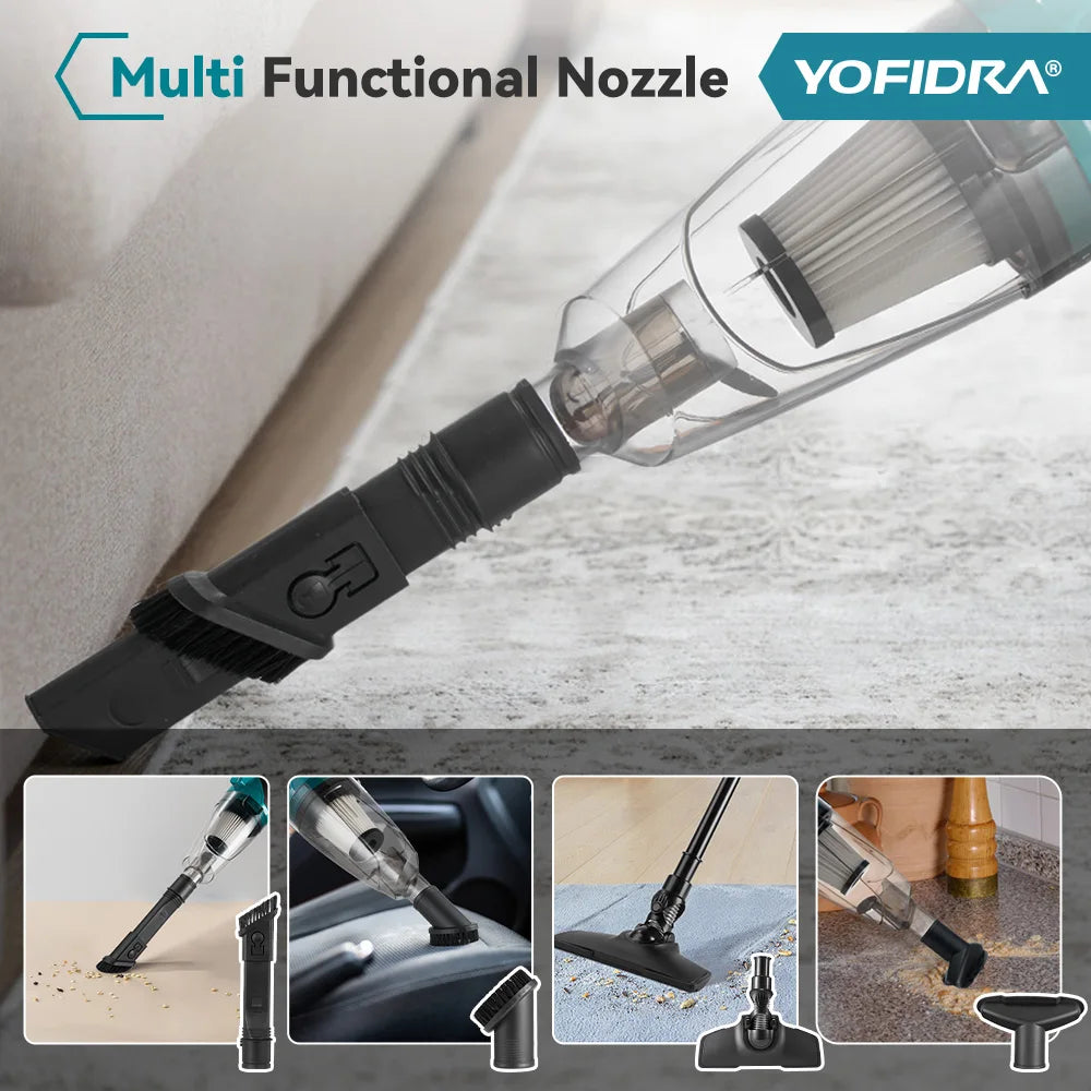 Aspirateur électrique portatif sans fil YOFIDRA 1500 W, outil de nettoyage rechargeable pour la maison, la voiture et les poils d'animaux, pour batterie Makita
