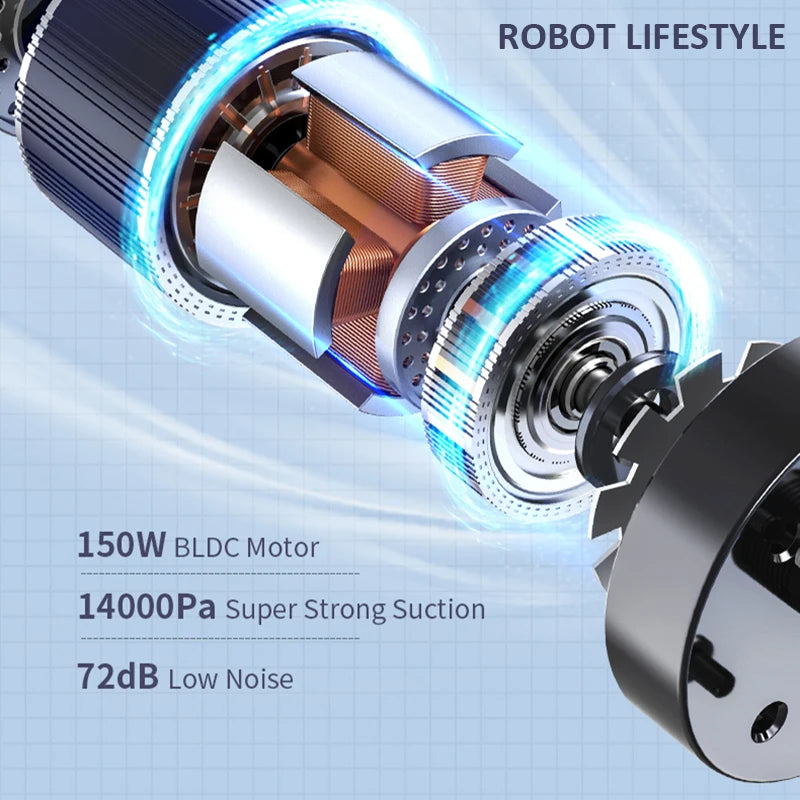 Draadloze handstofzuiger nat en droog reinigingsrobot RL9Max 14000pa supersterke zuigkracht zelfverwarmende borstel 4000mAh accu
