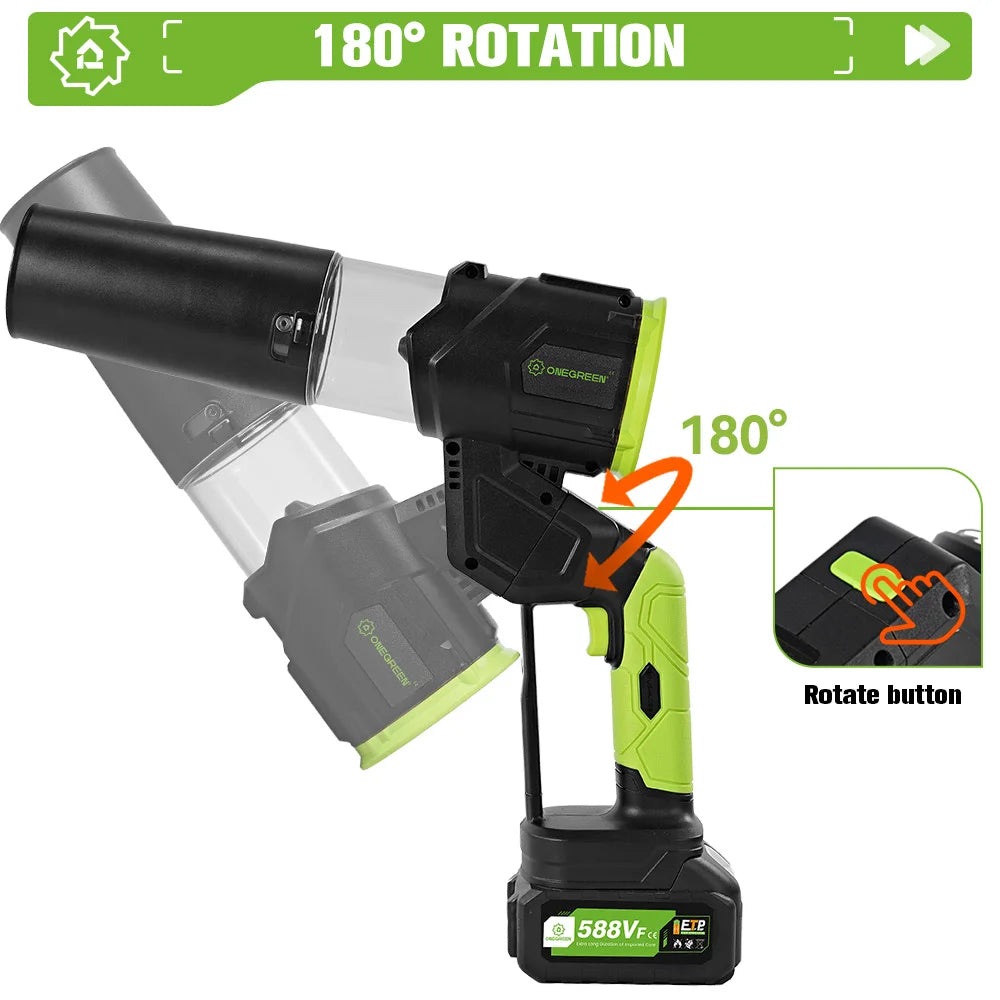ONEGREEN 7000W Brushless Cordless Electric Turbo Blower 2IN1 Leaf Dust Snow Blowing Cleaning Tool For Makita 18V Battery pin