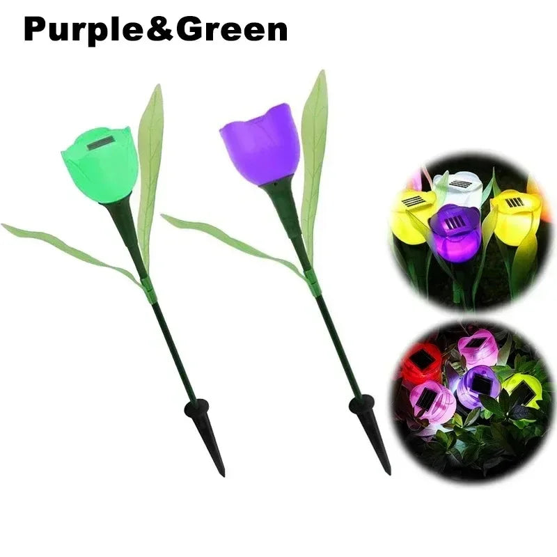 Solar Powered Tulip Garden Lights IP44 Waterproof Auto on Off LED Outdoor Lighting for Yard Lawn Party Night Decoration