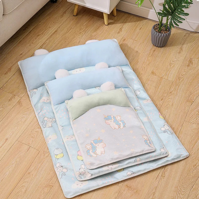 Summer Pet Cooling Mat Breathable Cat Sleeping Mat with Pillow Square Pet Bed for Cats Small Medium Dogs Cat Accessories