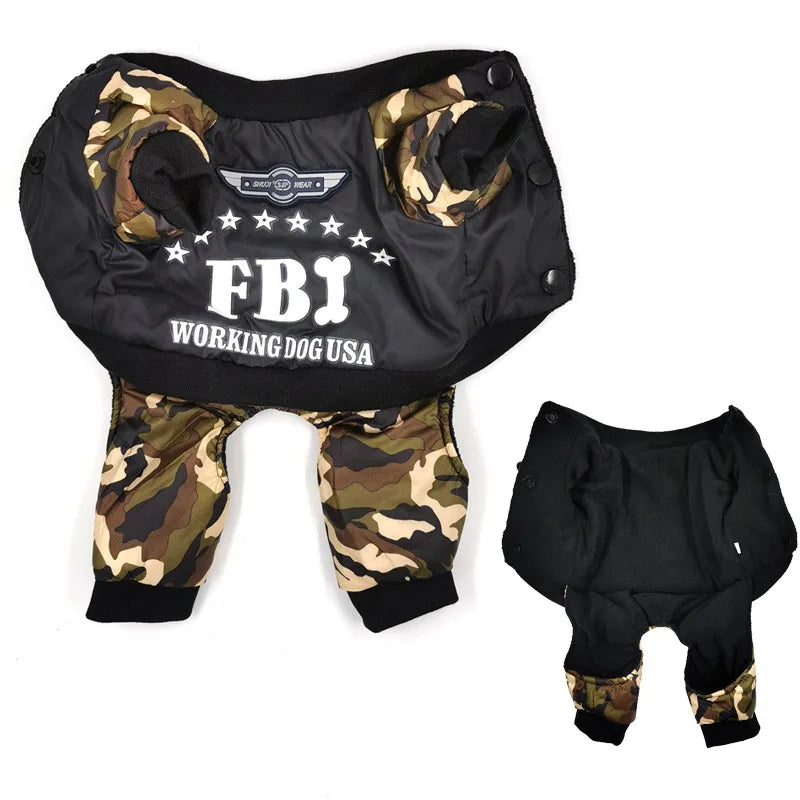 Cool FBI Pet Dog Clothes Overall Thickening Dog Puppy Jumpsuit Costume Warm Winter Clothing For Boy Dogs Ropa Para Perros