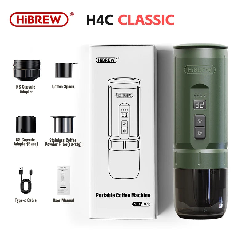 Machine à café expresso portable HiBREW pour voiture et maison, compatible avec capsules Nespresso Dolce et café moulu H4C