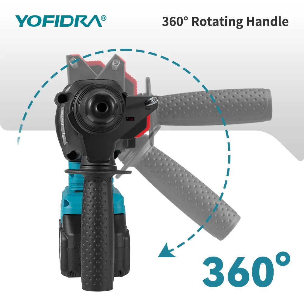 Perceuse à percussion sans fil YOFIDRA, marteau perforateur électrique sans balais 26 mm, ensemble d'outils électroportatifs pour le travail du bois, compatible avec batterie Makita 18V